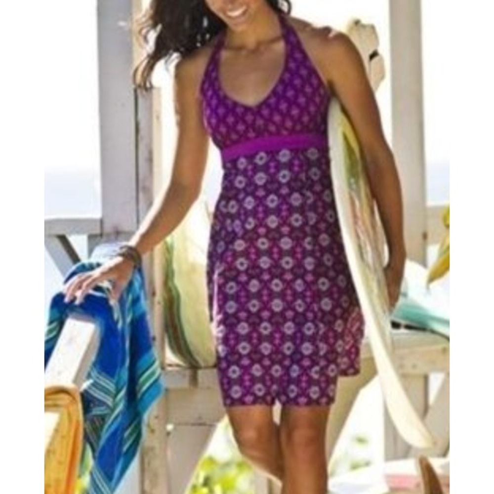 Athleta Women Purple Pack Everywhere Tribal Halter Dress Size M